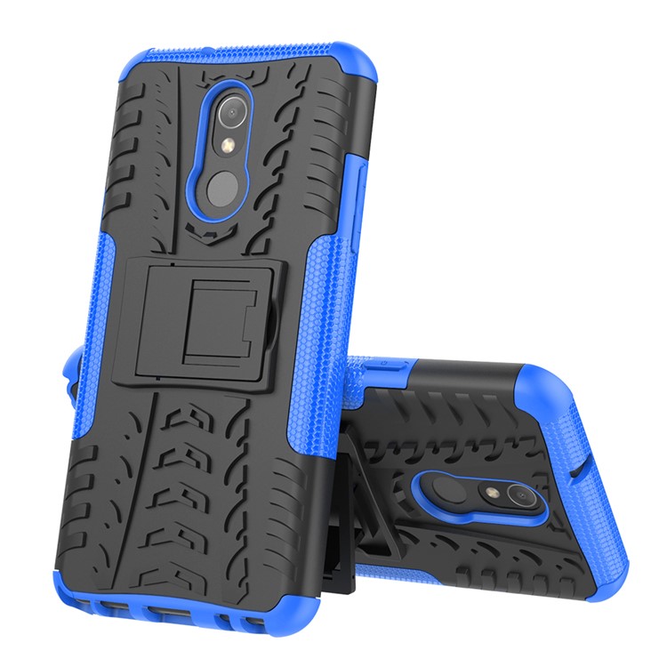 For LG Stylo 5 Cool Tyre PC + TPU Hybrid Protective Back Case with Kickstand - Black / Blue-2
