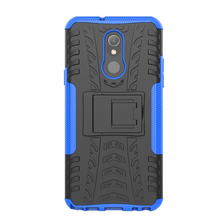 For LG Stylo 5 Cool Tyre PC + TPU Hybrid Protective Back Case with Kickstand - Black / Blue-3