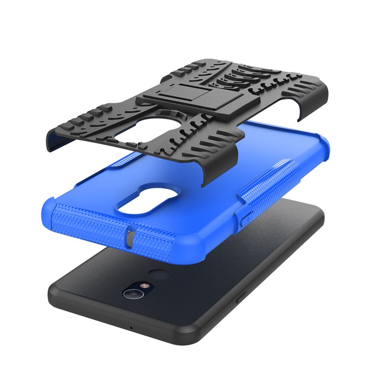 For LG Stylo 5 Cool Tyre PC + TPU Hybrid Protective Back Case with Kickstand - Black / Blue-6