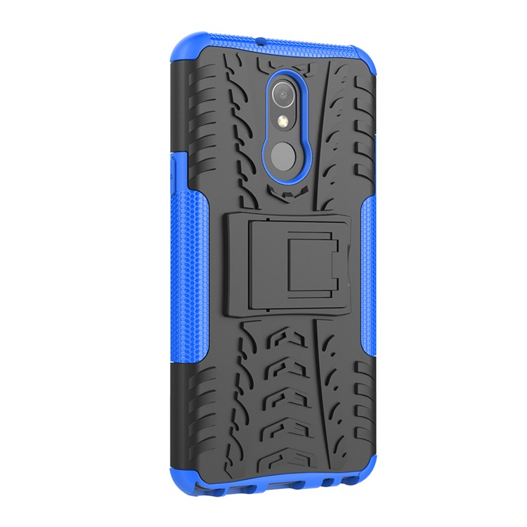 For LG Stylo 5 Cool Tyre PC + TPU Hybrid Protective Back Case with Kickstand - Black / Blue-8
