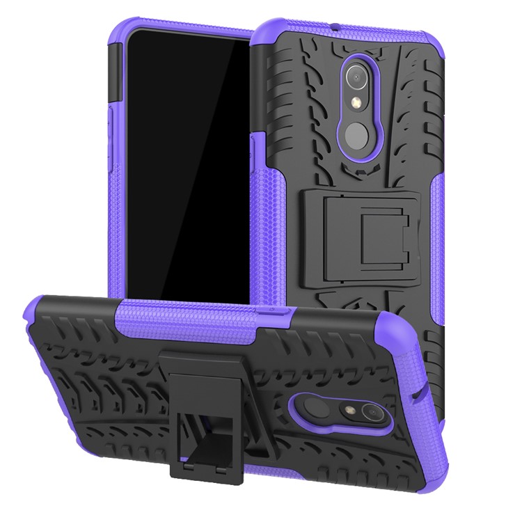 For LG Stylo 5 Cool Tyre PC + TPU Hybrid Protective Back Case with Kickstand - Black / Purple-1