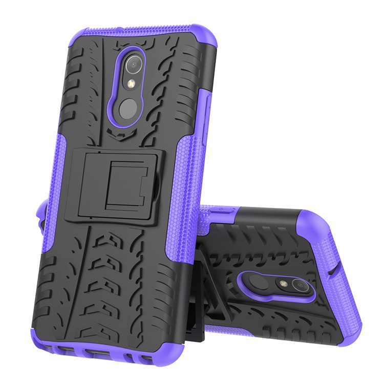 For LG Stylo 5 Cool Tyre PC + TPU Hybrid Protective Back Case with Kickstand - Black / Purple-2