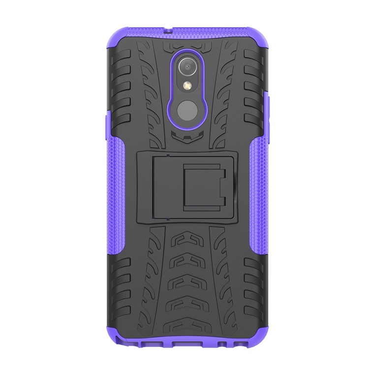 For LG Stylo 5 Cool Tyre PC + TPU Hybrid Protective Back Case with Kickstand - Black / Purple-3