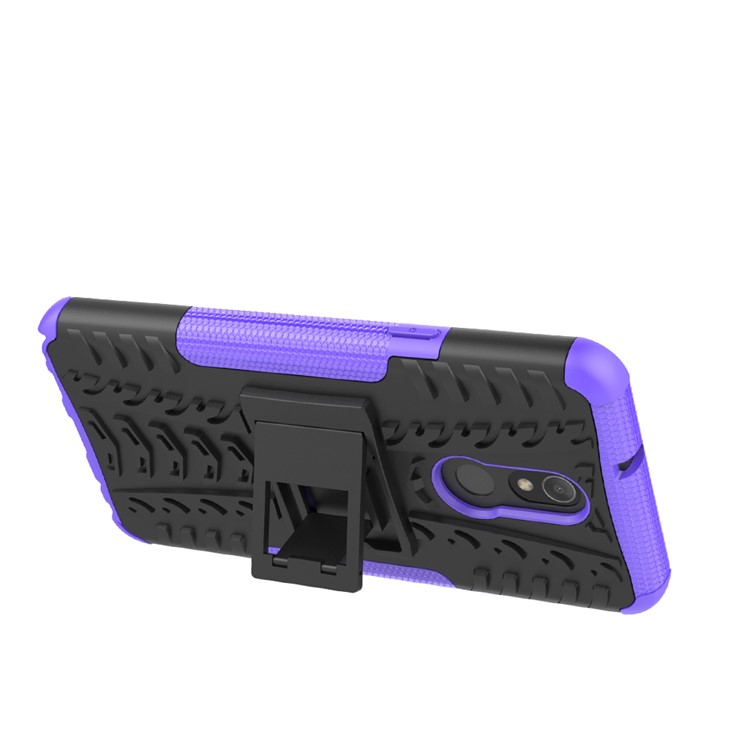 For LG Stylo 5 Cool Tyre PC + TPU Hybrid Protective Back Case with Kickstand - Black / Purple-5