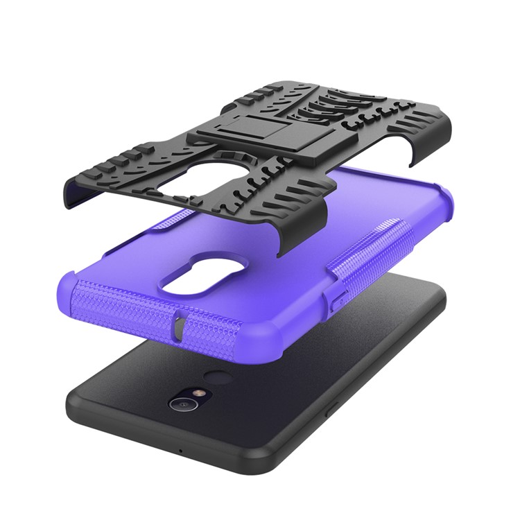 For LG Stylo 5 Cool Tyre PC + TPU Hybrid Protective Back Case with Kickstand - Black / Purple-6