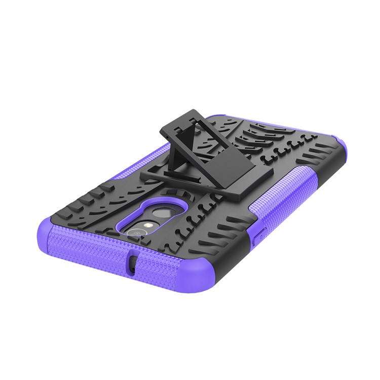 For LG Stylo 5 Cool Tyre PC + TPU Hybrid Protective Back Case with Kickstand - Black / Purple-7