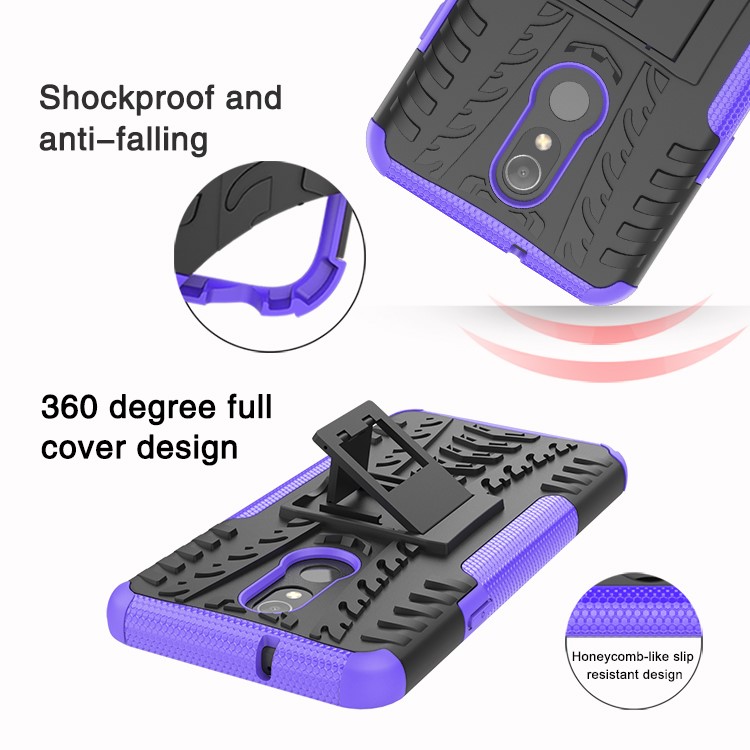For LG Stylo 5 Cool Tyre PC + TPU Hybrid Protective Back Case with Kickstand - Black / Purple-9