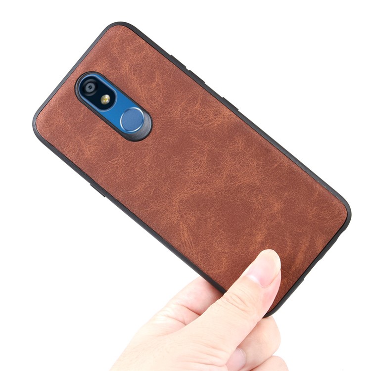 PU Leather Coated TPU Back Phone Case for LG K40/K12+/K12 Plus - Brown-5