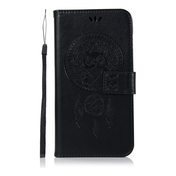 Imprint Dream Catcher Owl Leather Wallet Stand Cover for LG Stylo 5 - Black-2
