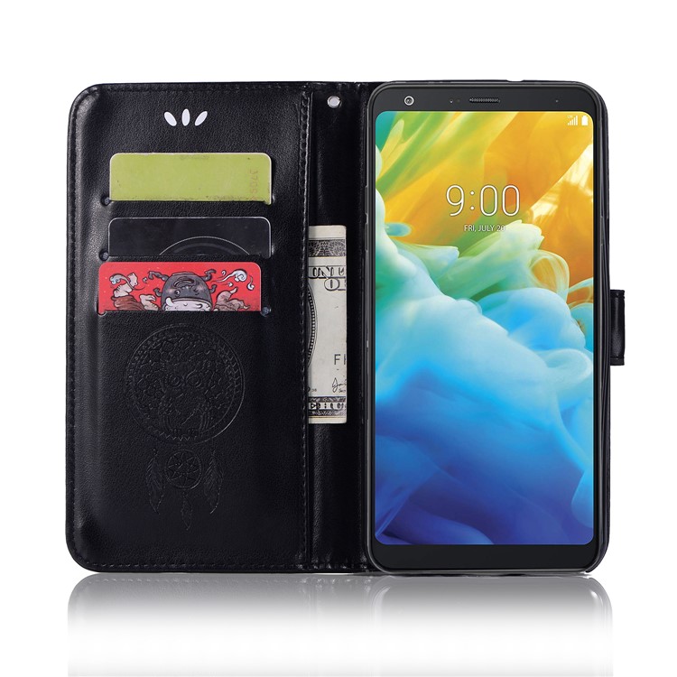 Imprint Dream Catcher Owl Leather Wallet Stand Cover for LG Stylo 5 - Black-4