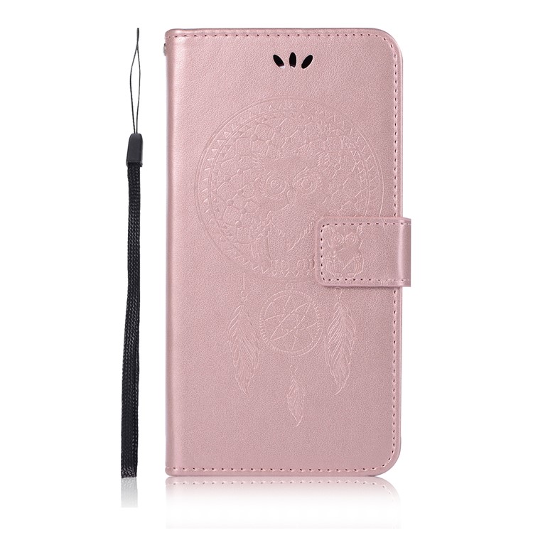 Imprint Dream Catcher Owl Leather Wallet Stand Cover for LG Stylo 5 - Rose Gold-2