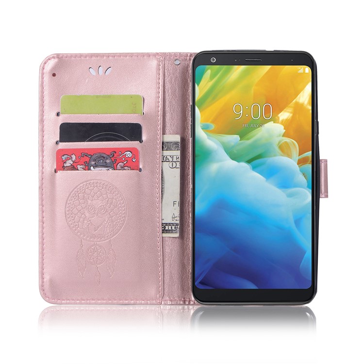 Imprint Dream Catcher Owl Leather Wallet Stand Cover for LG Stylo 5 - Rose Gold-4