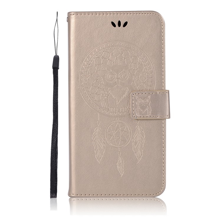 Imprint Dream Catcher Owl Leather Wallet Stand Cover for LG Stylo 5 - Gold-2