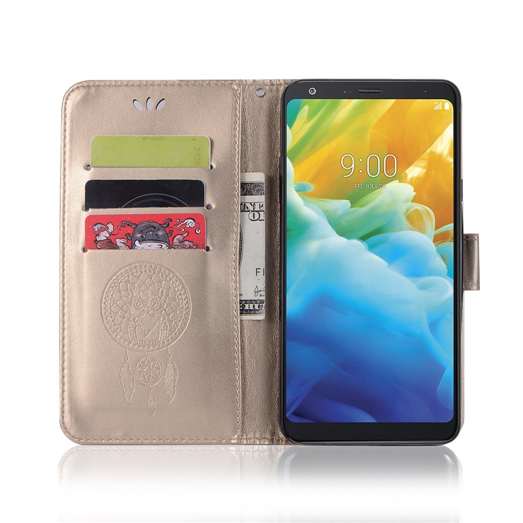 Imprint Dream Catcher Owl Leather Wallet Stand Cover for LG Stylo 5 - Gold-4