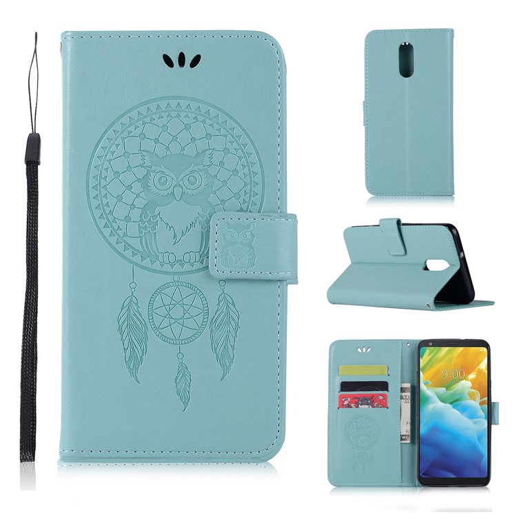 Imprint Dream Catcher Owl Leather Wallet Stand Cover for LG Stylo 5 - Green-1
