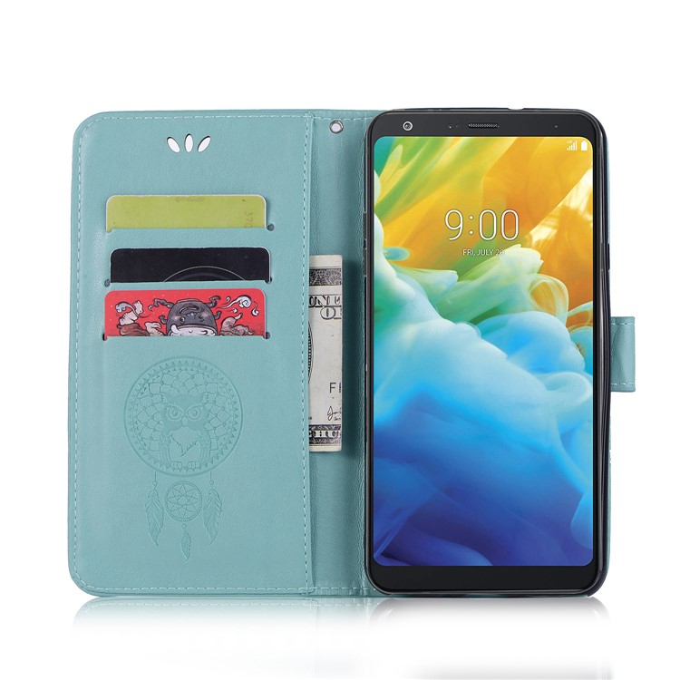 Imprint Dream Catcher Owl Leather Wallet Stand Cover for LG Stylo 5 - Green-4