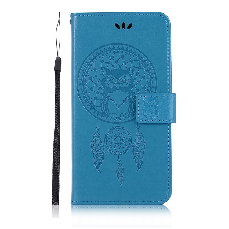 Imprint Dream Catcher Owl Leather Wallet Stand Cover for LG Stylo 5 - Blue-2