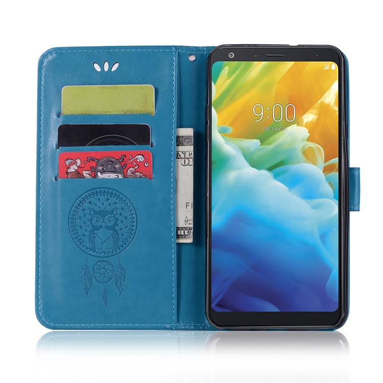 Imprint Dream Catcher Owl Leather Wallet Stand Cover for LG Stylo 5 - Blue-4