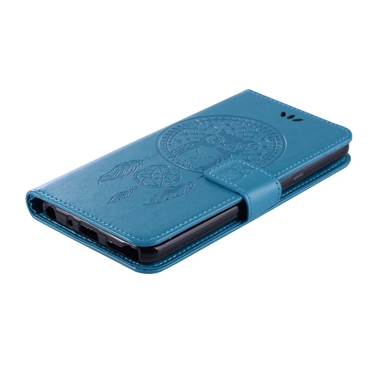 Imprint Dream Catcher Owl Leather Wallet Stand Cover for LG Stylo 5 - Blue-7