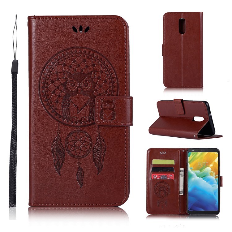 Housse De Support De Portefeuille En Cuir De Hibou En Cuir Dream Catcher Pour LG Stylo 5 - Marron-1