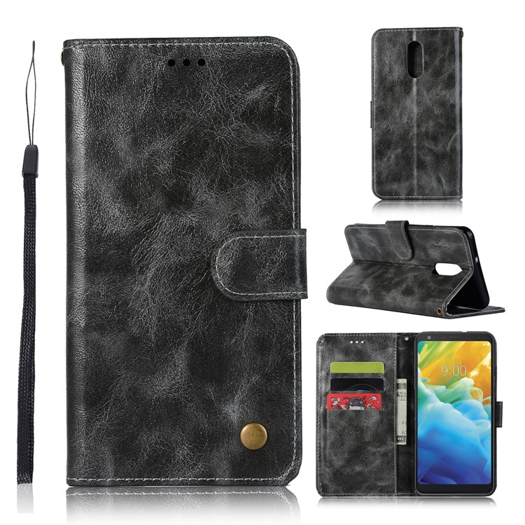Premium Vintage Leather Wallet Case for LG Stylo 5 - Grey-1