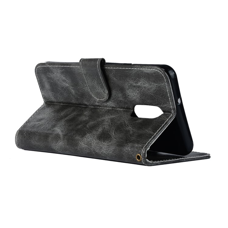 Premium Vintage Leather Wallet Case for LG Stylo 5 - Grey-5