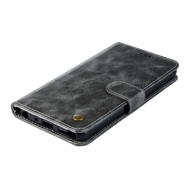 Premium Vintage Leather Wallet Case for LG Stylo 5 - Grey-7