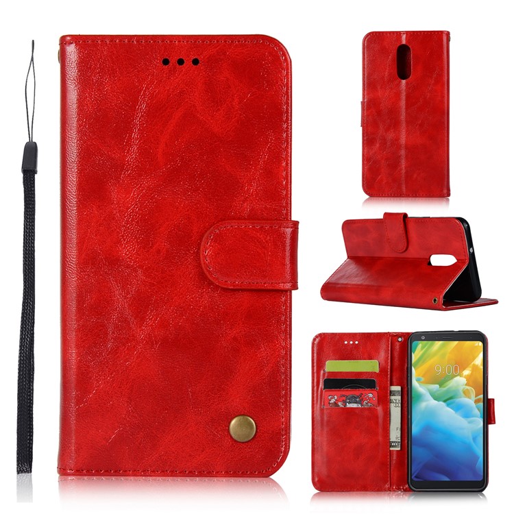 Etui Portefeuille Haut De Gamme En Cuir Vintage Pour LG Stylo 5 - Rouge-1