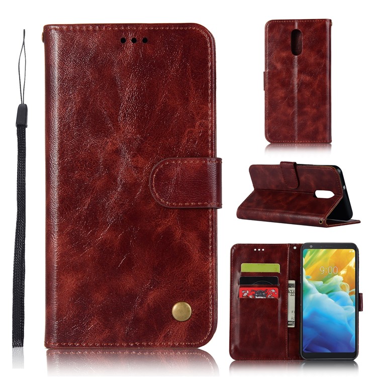 Etui Portefeuille Haut De Gamme En Cuir Vintage Pour LG Stylo 5 - Vin Rouge-1