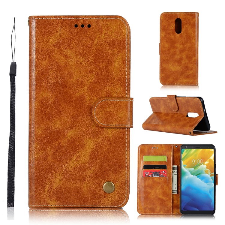 Premium Vintage Leather Wallet Case for LG Stylo 5 - Brown-1
