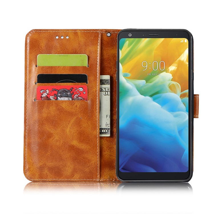 Premium Vintage Leather Wallet Case for LG Stylo 5 - Brown-4