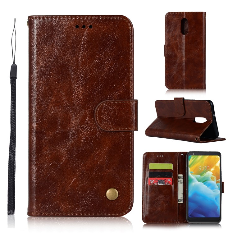 Premium Vintage Leather Wallet Case for LG Stylo 5 - Coffee-1