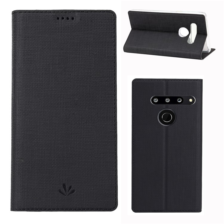VILI DMX Cross Texture Stand Leather Card Holder Case for LG G8 ThinQ - Black-1