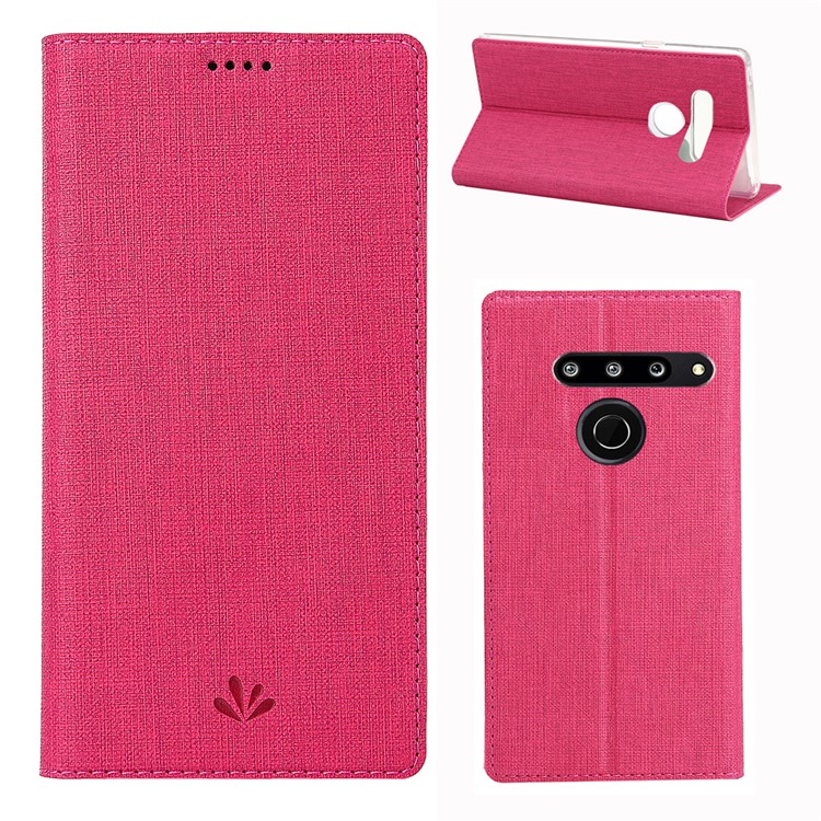VILI DMX Cross Texture Stand Leather Card Holder Case for LG G8 ThinQ - Rose-1