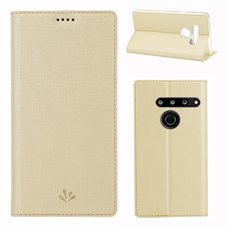 VILI DMX Cross Texture Stand Leather Card Holder Case for LG G8 ThinQ - Gold-1