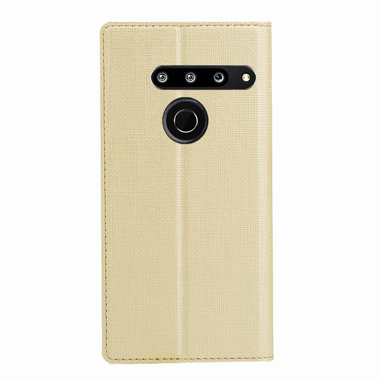 VILI DMX Cross Texture Stand Leather Card Holder Case for LG G8 ThinQ - Gold-3