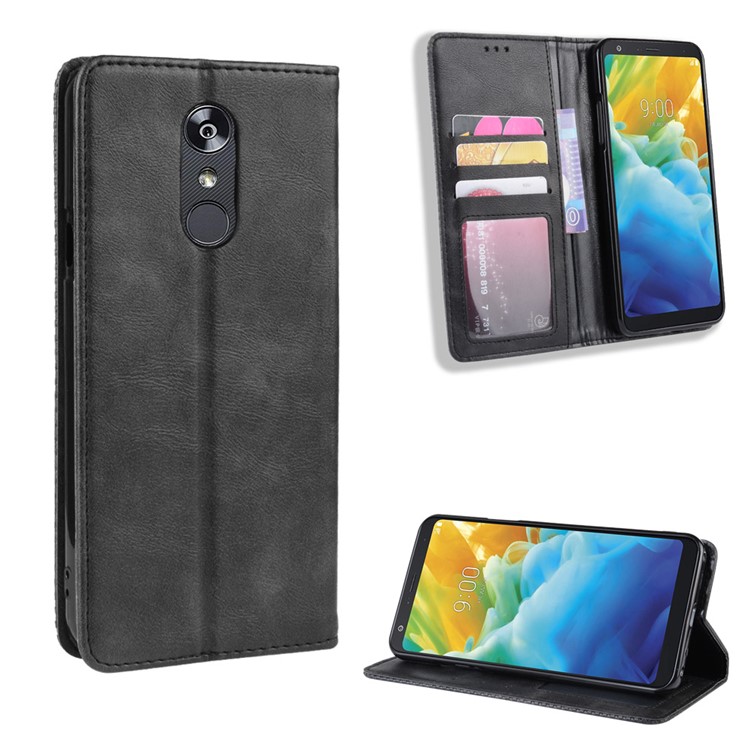Vintage Style Leather Wallet Case for LG Stylo 5 - Black-1
