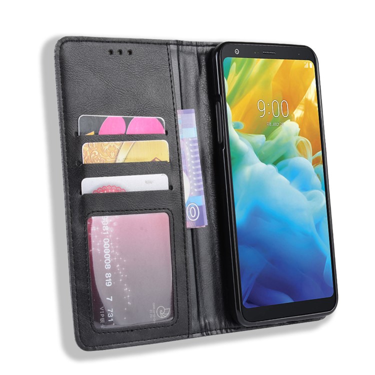 Vintage Style Leather Wallet Case for LG Stylo 5 - Black-4
