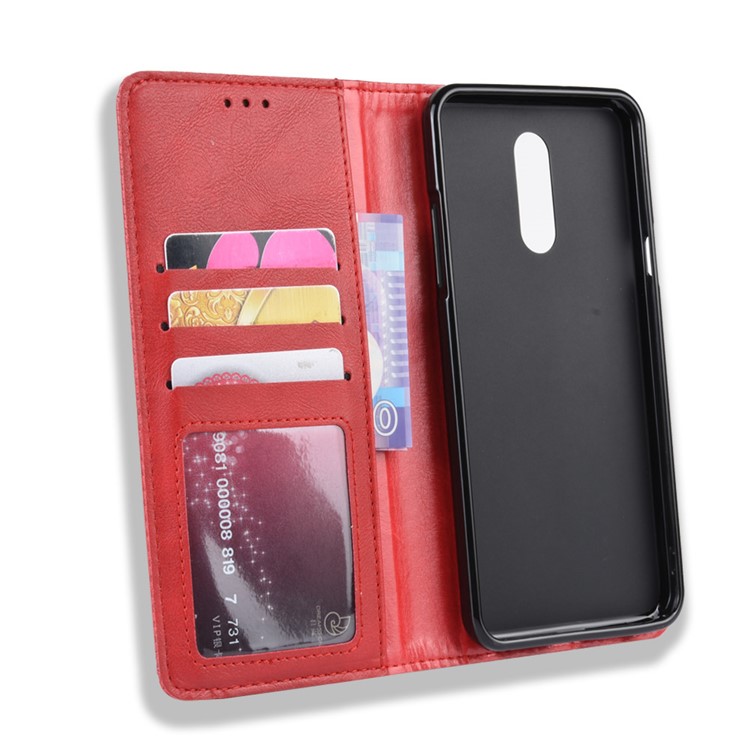 Vintage Style Leather Wallet Case for LG Stylo 5 - Red-3
