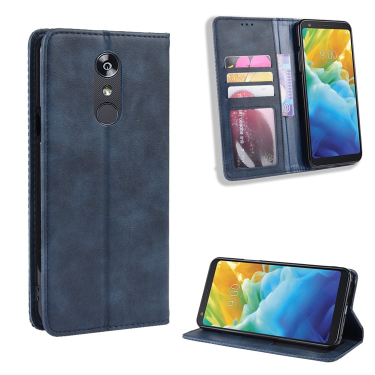 Etui Portefeuille En Cuir De Style Vintage Pour LG Stylo 5 - Bleu-1