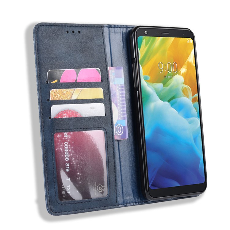 Etui Portefeuille En Cuir De Style Vintage Pour LG Stylo 5 - Bleu-4