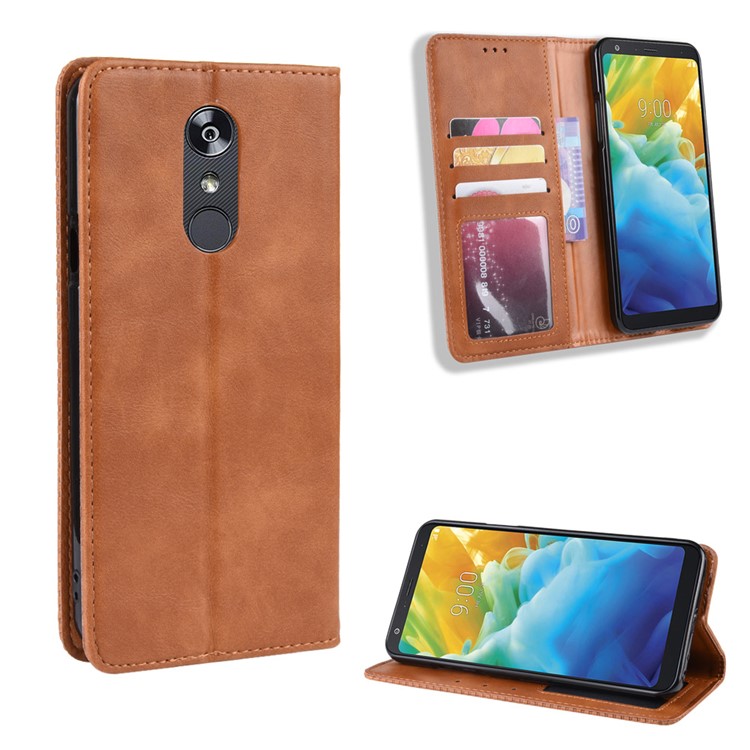 Vintage Style Leather Wallet Case for LG Stylo 5 - Brown-1