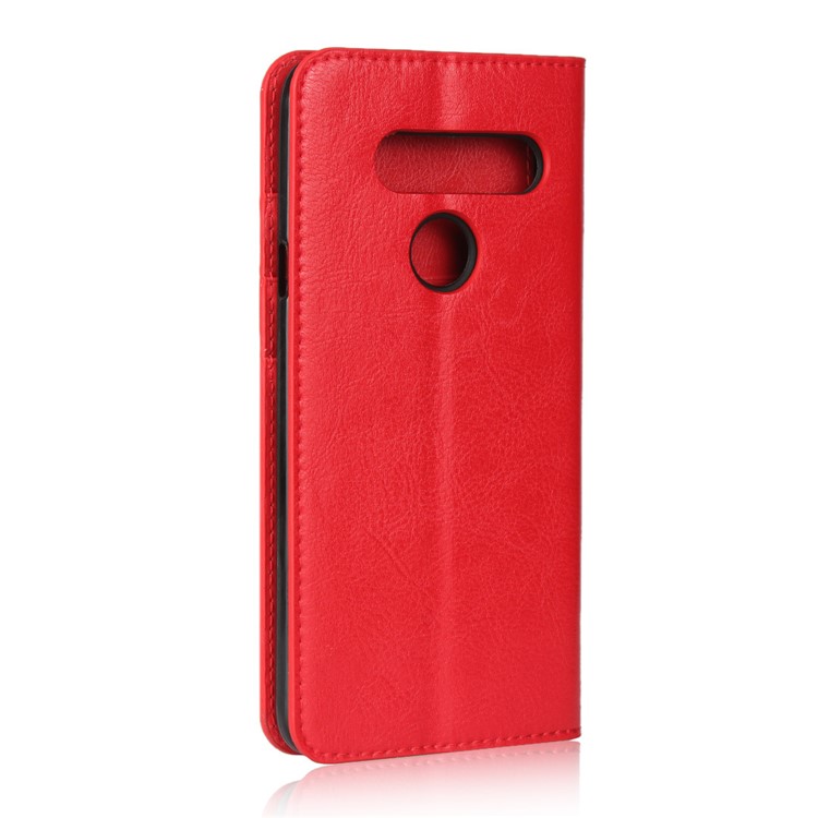 Crazy Horse Genuine Leather Wallet Stand Case for LG V40 ThinQ - Red-3