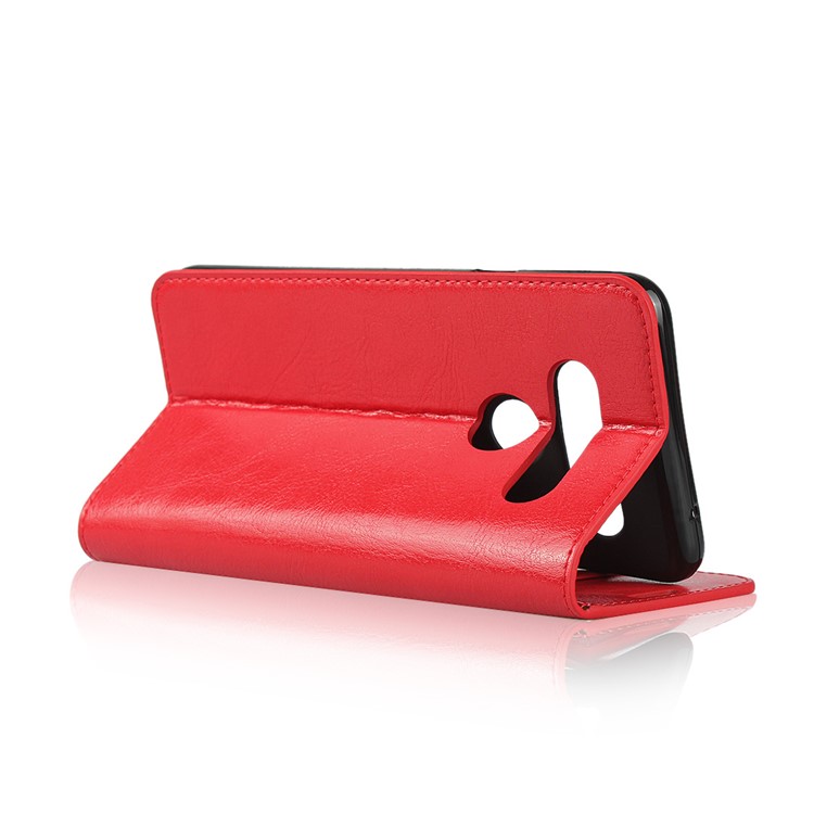 Crazy Horse Genuine Leather Wallet Stand Case for LG V40 ThinQ - Red-5