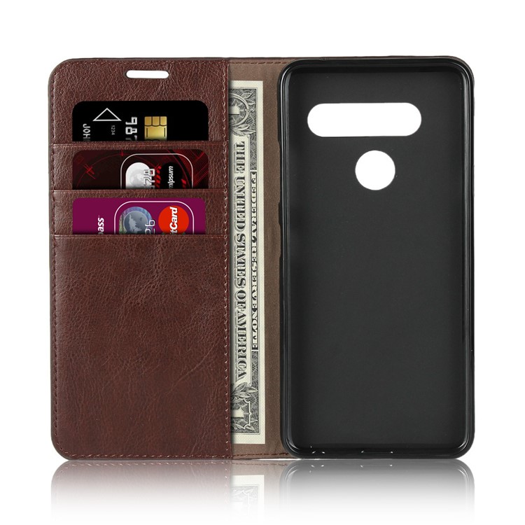 Crazy Horse Genuine Leather Wallet Stand Case for LG V40 ThinQ - Coffee-4