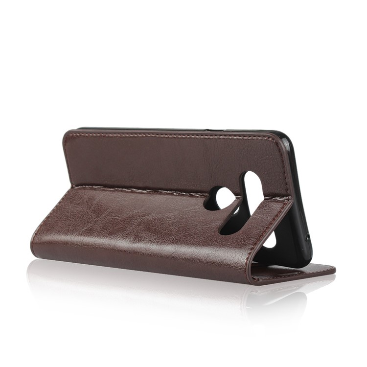 Crazy Horse Genuine Leather Wallet Stand Case for LG V40 ThinQ - Coffee-5