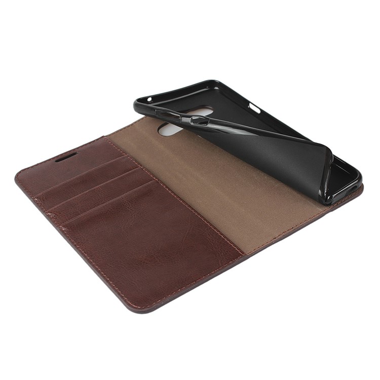 Crazy Horse Genuine Leather Wallet Stand Case for LG V40 ThinQ - Coffee-6