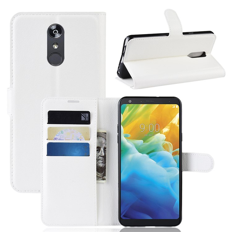 Litchi Skin Wallet Leather Stand Casing for LG Stylo 5 - White-1