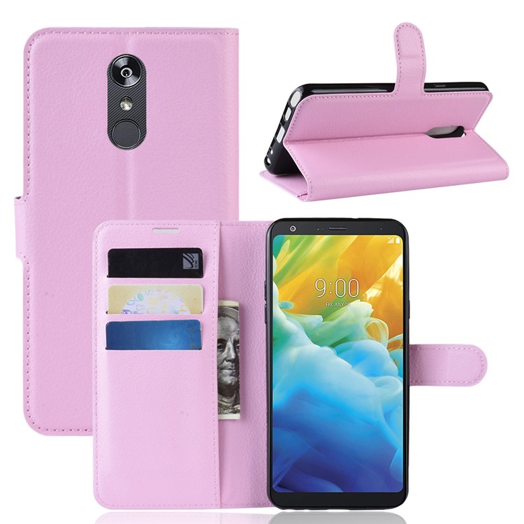 Litchi Skin Wallet Leather Stand Casing for LG Stylo 5 - Pink-1