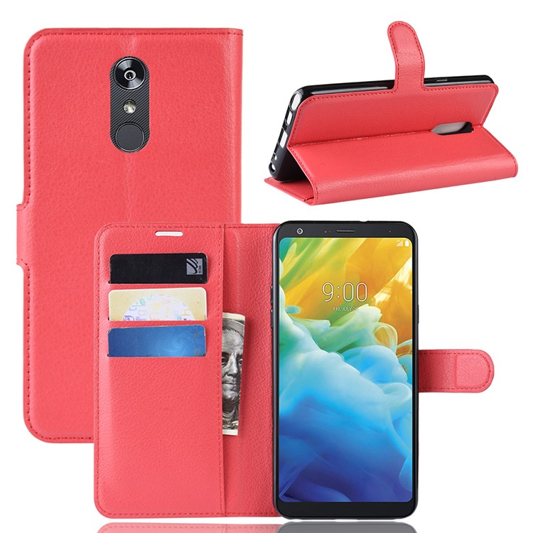 Litchi Skin Wallet Leather Stand Casing for LG Stylo 5 - Red-1
